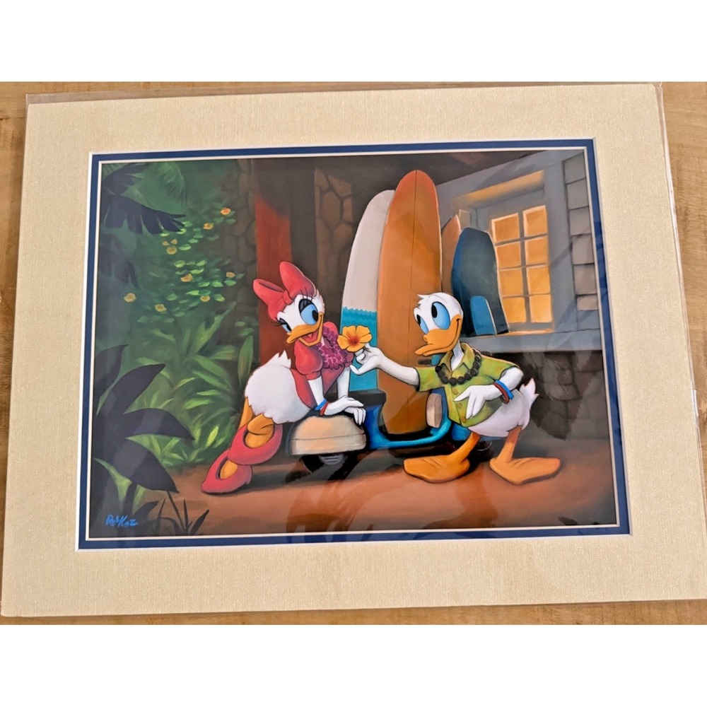 Disney Daisy & Donald Duck Rob Kaz 18x14" A Hawaiian Honey Aulani Resort Matted